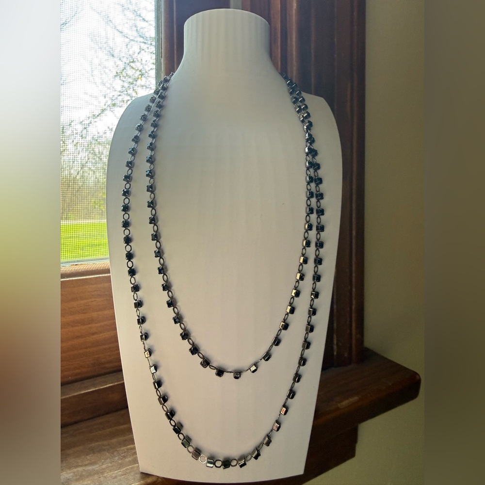 Delicate Black Beaded Long Necklace - Women Jewelry